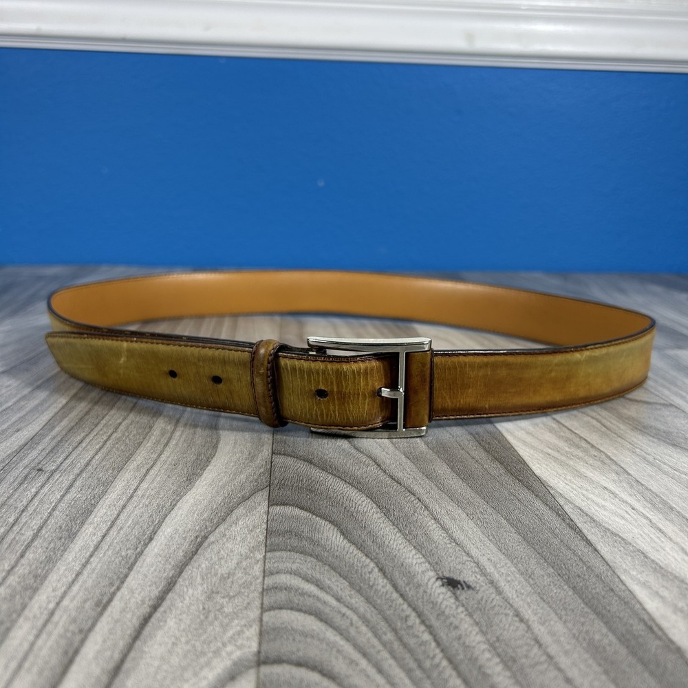 Magnanni Men's Brown Patina Leather Belt Size 38 Made in‎ Spain 1510